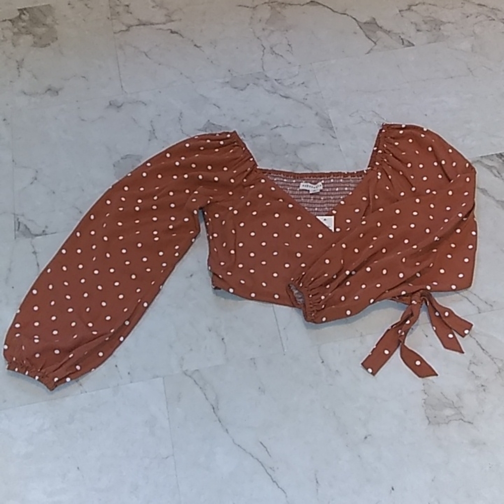 Aeropostale tie on long sleeve cropped blouse. - Picture 2 of 11